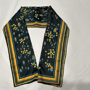 Vintage Scarf Floral Flowers Modernist Blue Orange Mid Century